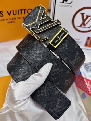 Louis Vuitton Monogram Canvas Belt with Gold LV Buckle – Black view 2