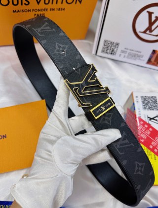 Louis Vuitton Monogram Canvas Belt with Gold LV Buckle – Black view 4