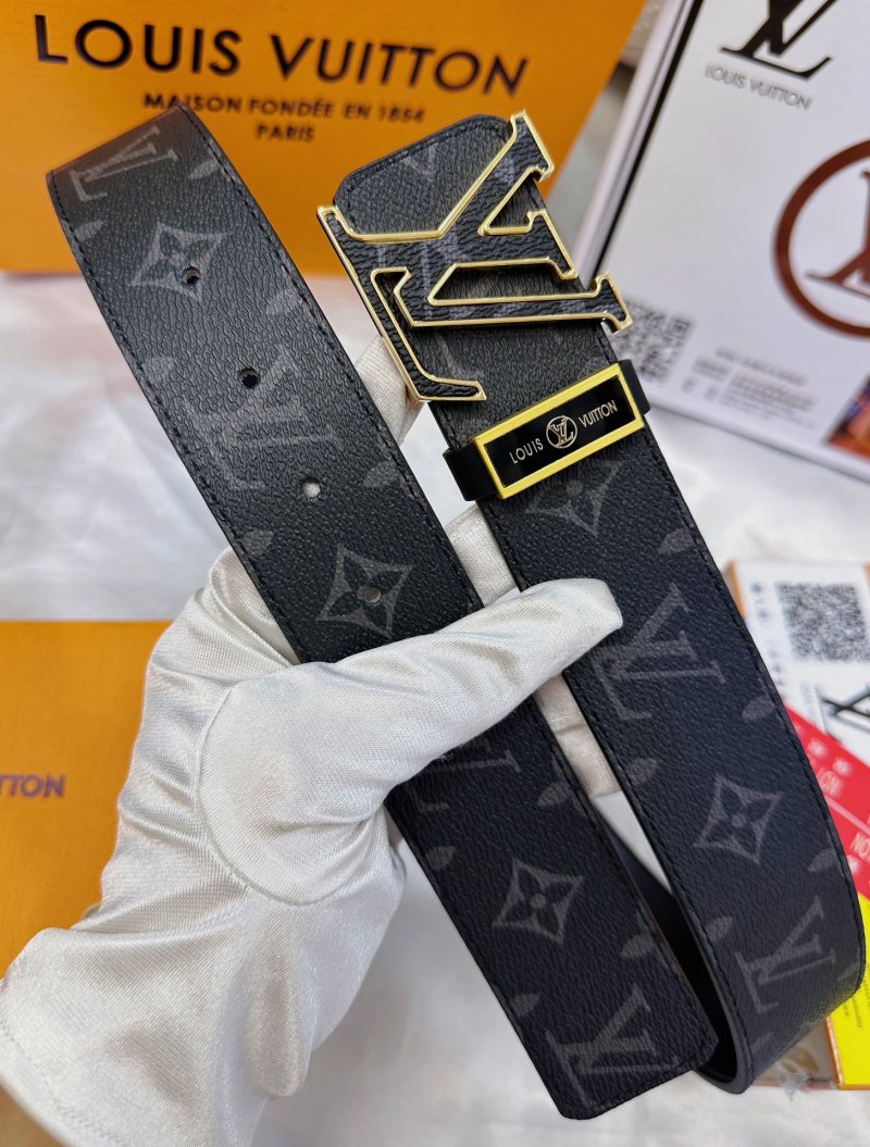 Louis Vuitton Monogram Canvas Belt with Gold LV Buckle – Black view