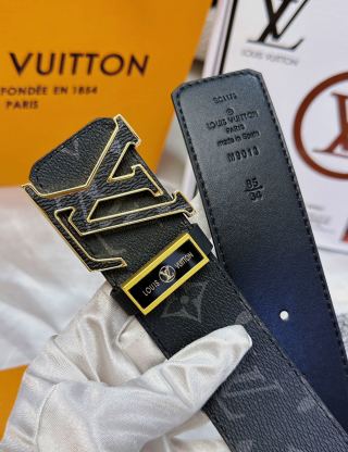 Louis Vuitton Monogram Canvas Belt with Gold LV Buckle – Black view 7