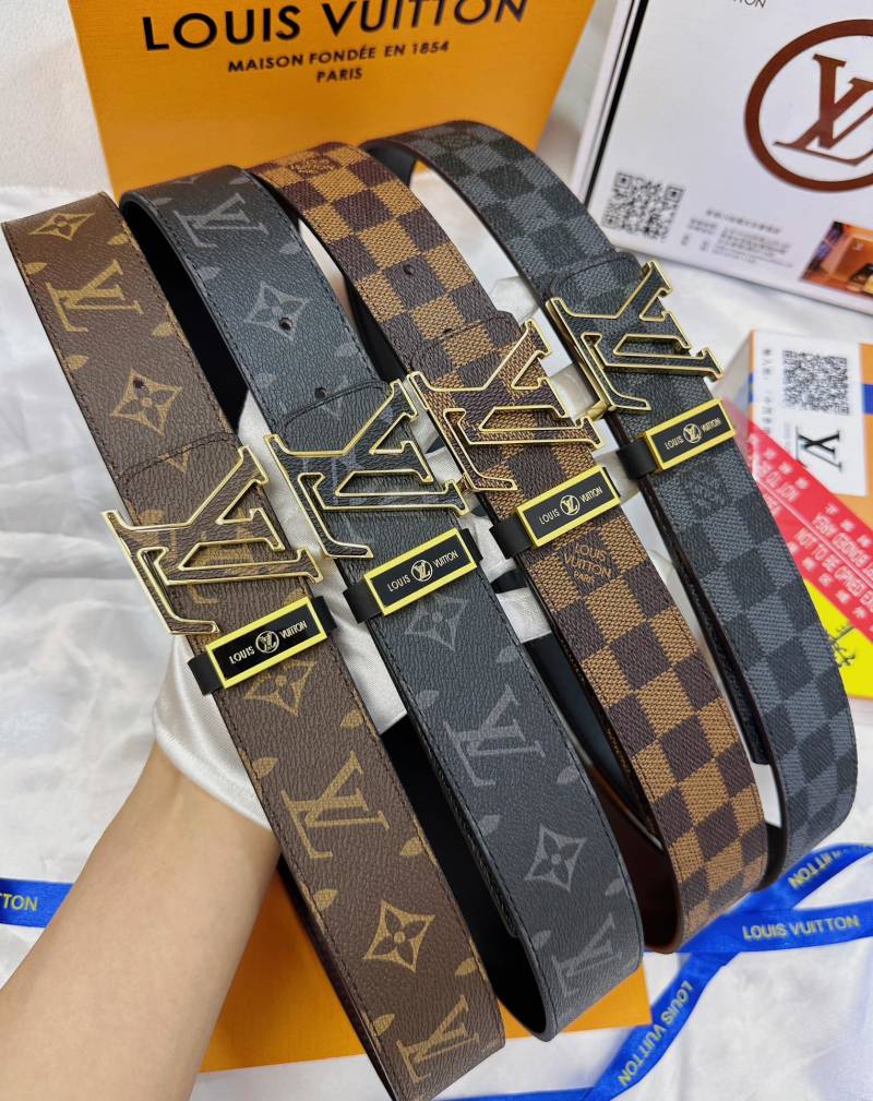 Louis Vuitton Monogram Canvas Belt with Gold LV Buckle – Black view