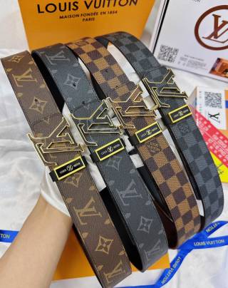 Louis Vuitton Monogram Canvas Belt with Gold LV Buckle – Black view 9