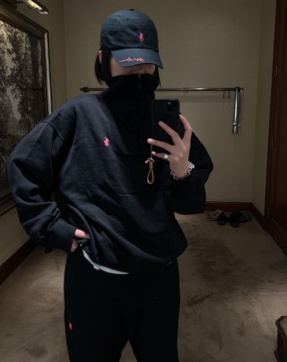 Ralph Lauren Black Hoodie with Pink Pony Logo view 7