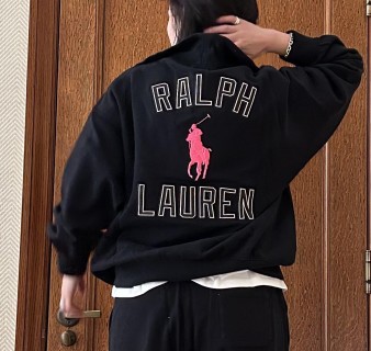 Ralph Lauren Black Hoodie with Pink Pony Logo view 8