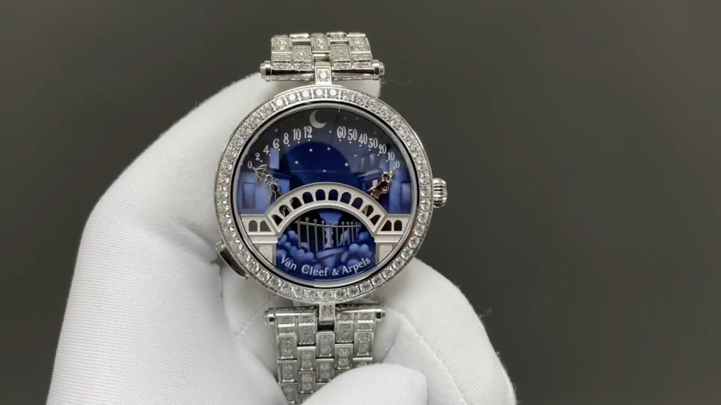 Van Cleef & Arpels Midnight Planétarium Diamond Watch Silver