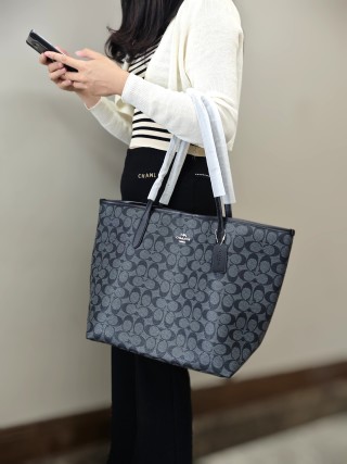 Coach City Tote Bag Charcoal Monogram