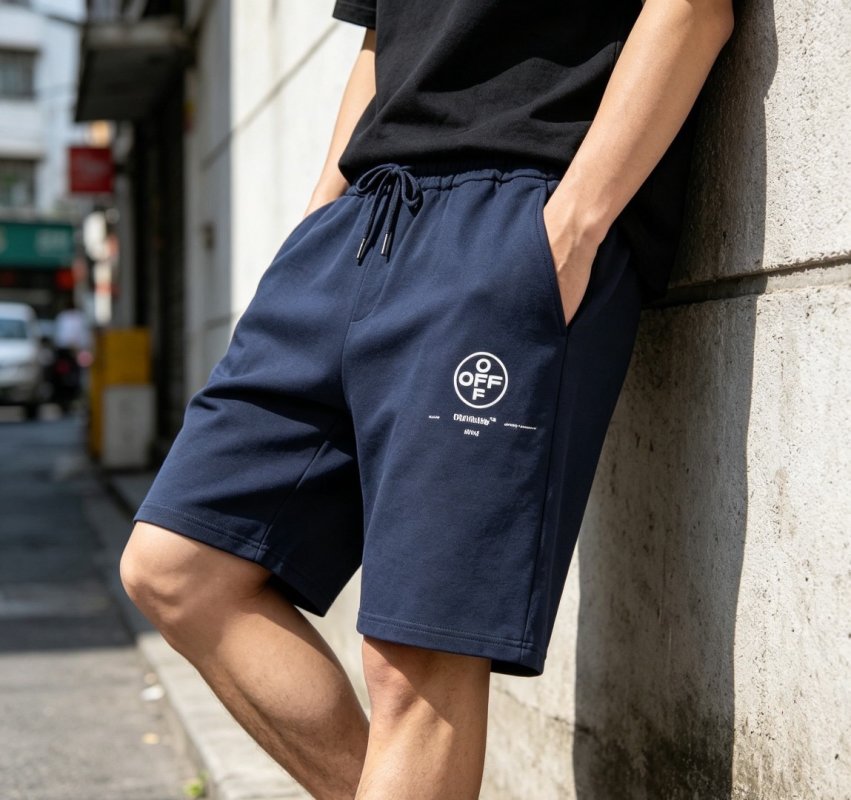 Navy Blue Embroidered Logo Drawstring Shorts view