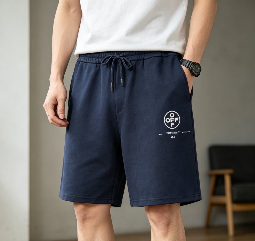 Navy Blue Embroidered Logo Drawstring Shorts view