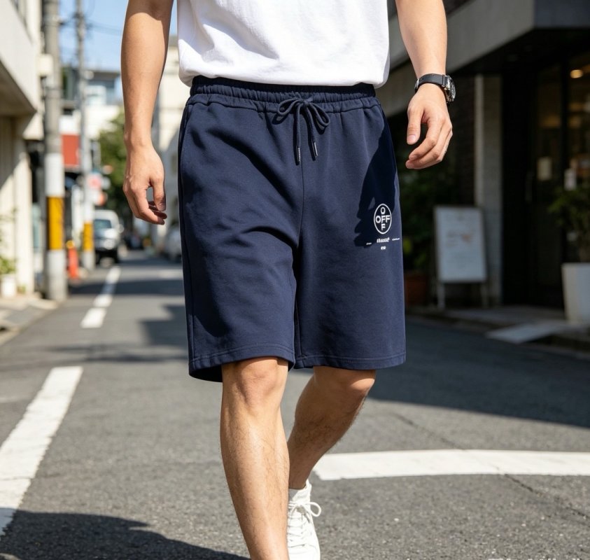 Navy Blue Embroidered Logo Drawstring Shorts view