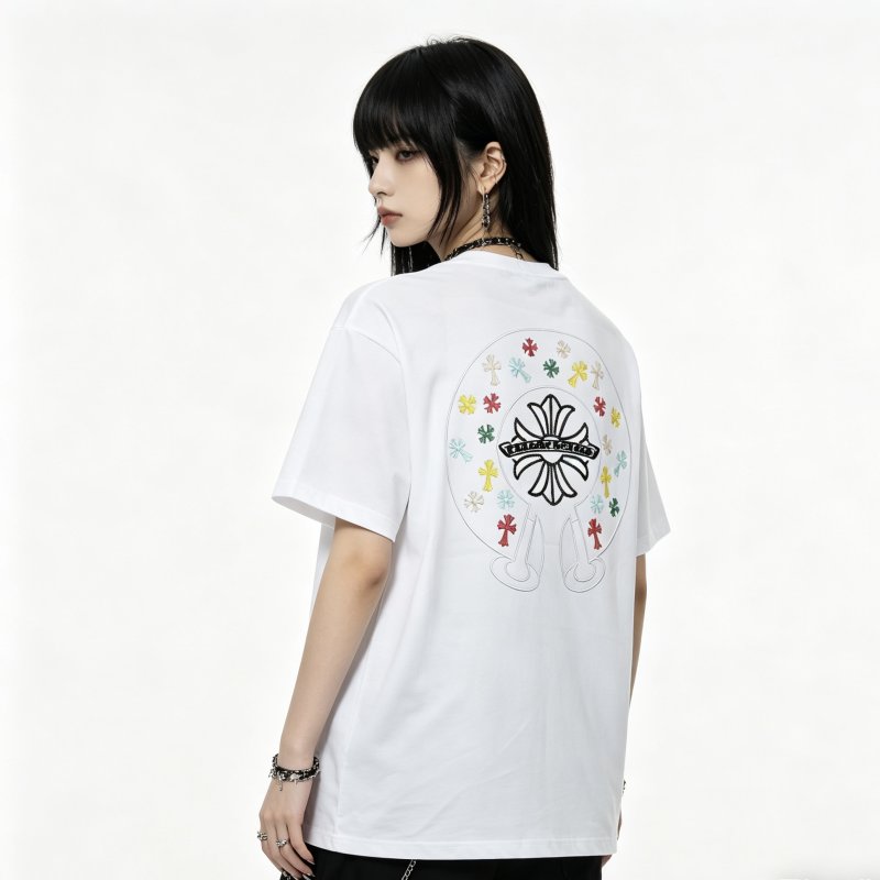 White Graphic Crop T-Shirt with Colorful Embroidered Logo view