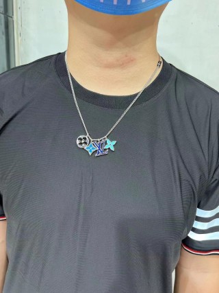 Louis Vuitton LV Flower Cut Classic Logo Metal Pendant Necklace