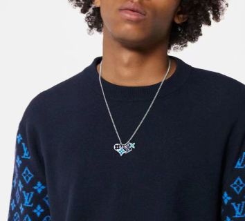 Louis Vuitton LV Flower Cut Classic Logo Metal Pendant Necklace view 6