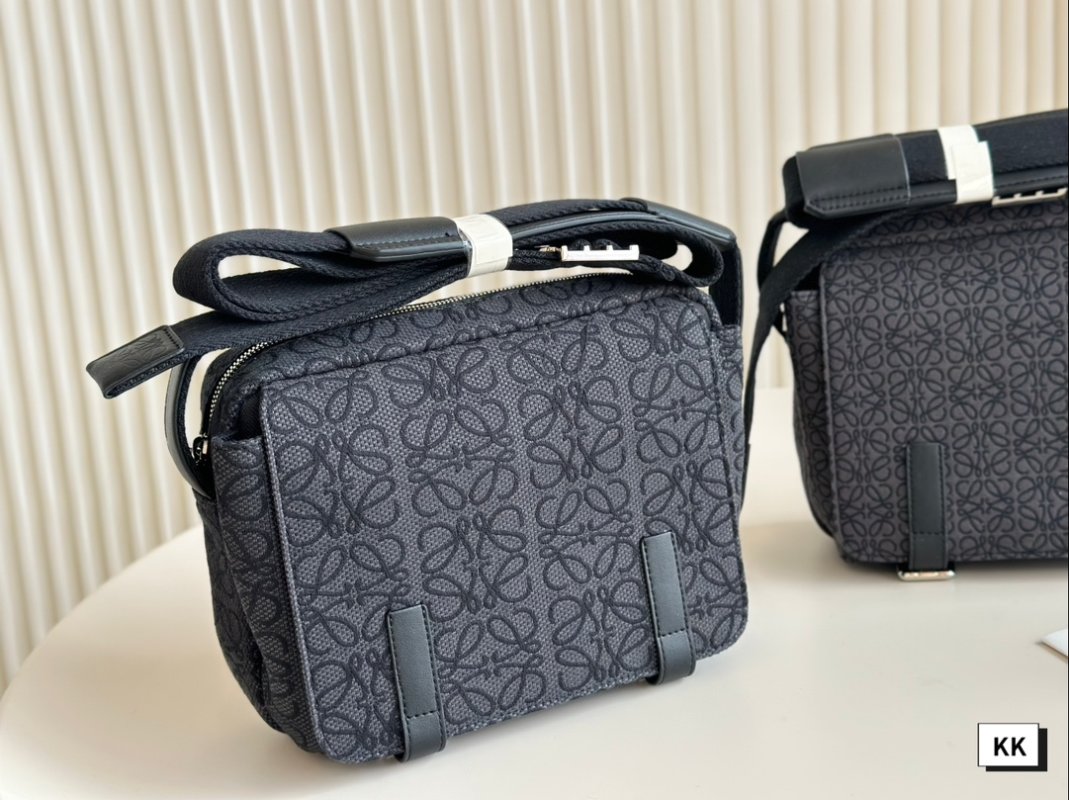Loewe Napa Leather Messenger Bag Black with Embroidered Strap