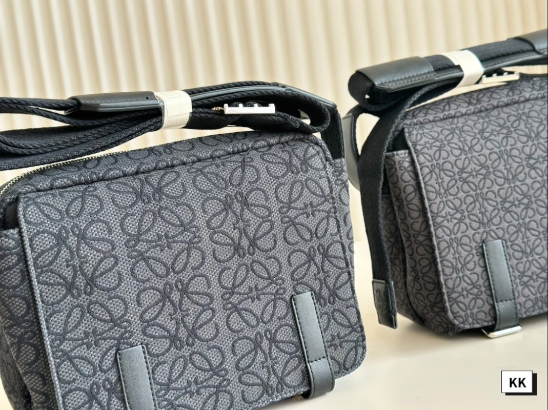 Loewe Napa Leather Messenger Bag Black with Embroidered Strap view