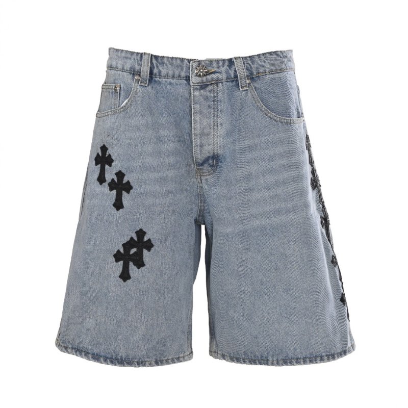 Chrome Hearts Cross Embroidery Denim Shorts Light Blue
