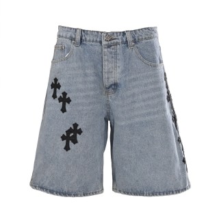 Chrome Hearts Cross Embroidery Denim Shorts Light Blue