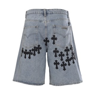 Chrome Hearts Cross Embroidery Denim Shorts Light Blue view 3