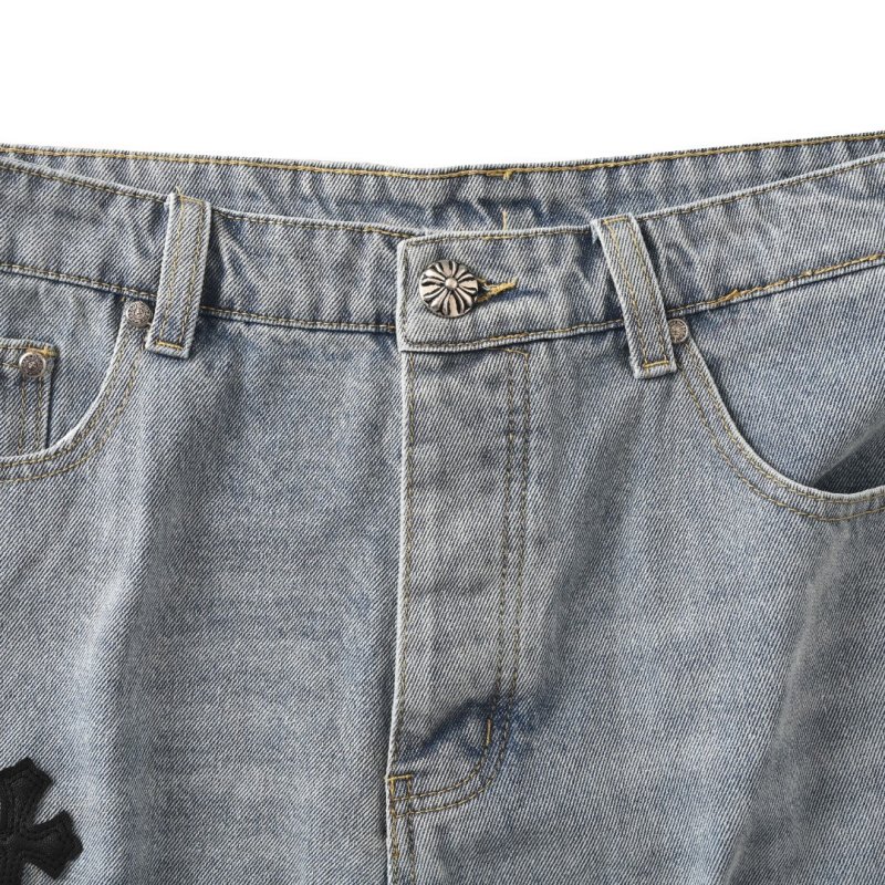 Light Wash Denim Shorts with Cross Embroidery view