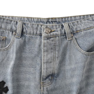 Chrome Hearts Cross Embroidery Denim Shorts Light Blue view 4