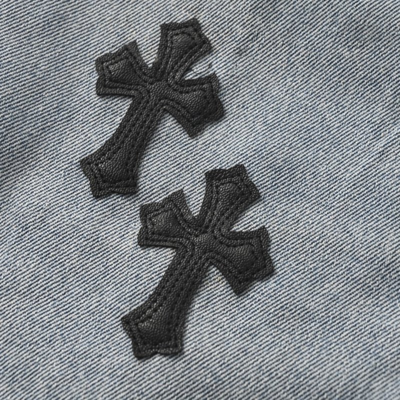 Light Wash Denim Shorts with Cross Embroidery view