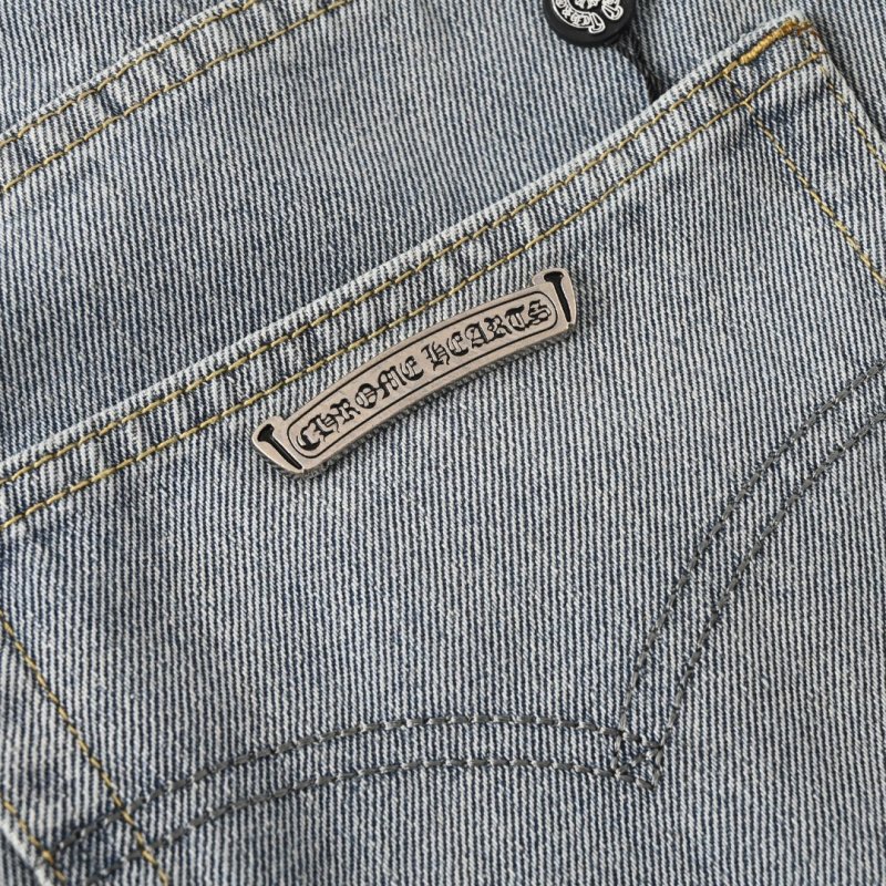 Light Wash Denim Shorts with Cross Embroidery view