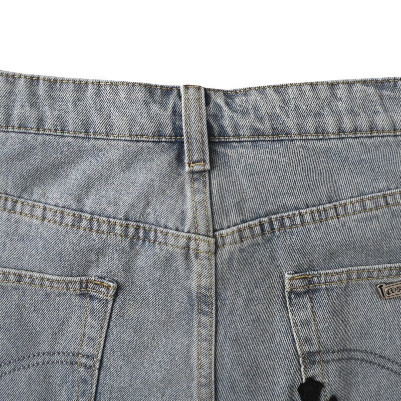 Light Wash Denim Shorts with Cross Embroidery view