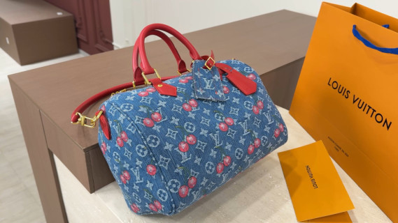 Louis Vuitton Speedy Denim Cherry Blue Red Handbag