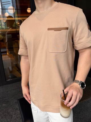 Beige Oversized Short Sleeve T-Shirt with Chest Pocket