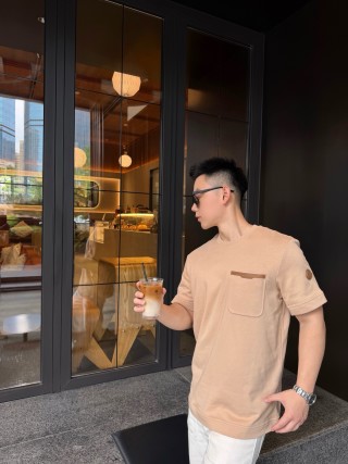 Beige Oversized Short Sleeve T-Shirt with Chest Pocket view 2