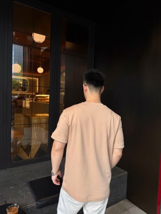 Beige Oversized Short Sleeve T-Shirt with Chest Pocket view 3