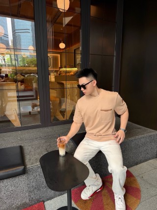 Beige Oversized Short Sleeve T-Shirt with Chest Pocket view 4