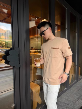 Beige Oversized Short Sleeve T-Shirt with Chest Pocket view 5