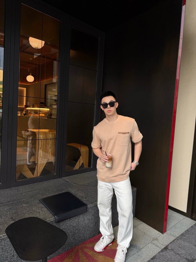 Beige Oversized Short Sleeve T-Shirt with Chest Pocket view