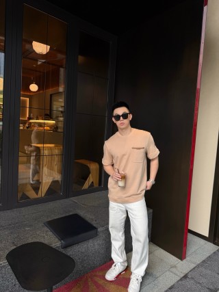 Beige Oversized Short Sleeve T-Shirt with Chest Pocket view 6