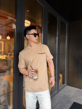 Beige Oversized Short Sleeve T-Shirt with Chest Pocket view 7