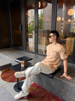 Beige Oversized Short Sleeve T-Shirt with Chest Pocket view 8