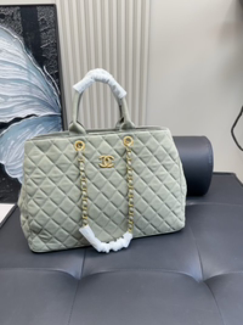 Chanel Quilted Caviar Tote Bag in Sage Green