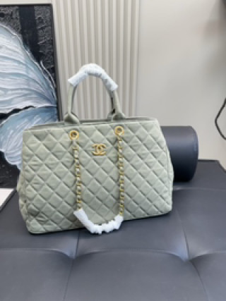 Chanel Quilted Caviar Tote Bag in Sage Green