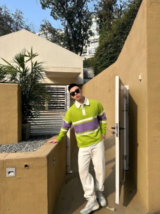 Neon Lime & Purple Colour-Block Polo Shirt