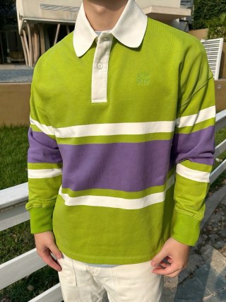 Neon Lime & Purple Colour-Block Polo Shirt view 5