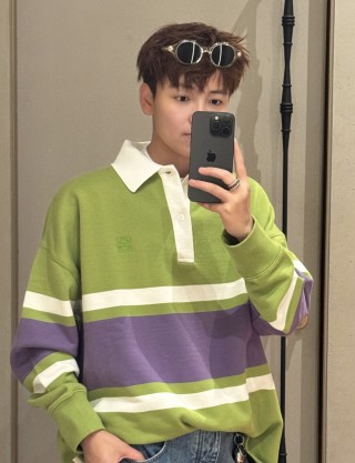 Neon Lime & Purple Colour-Block Polo Shirt view 6