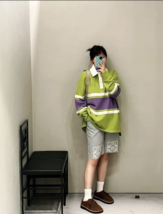 Neon Lime & Purple Colour-Block Polo Shirt view 7