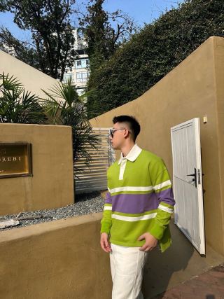 Neon Lime & Purple Colour-Block Polo Shirt view 9