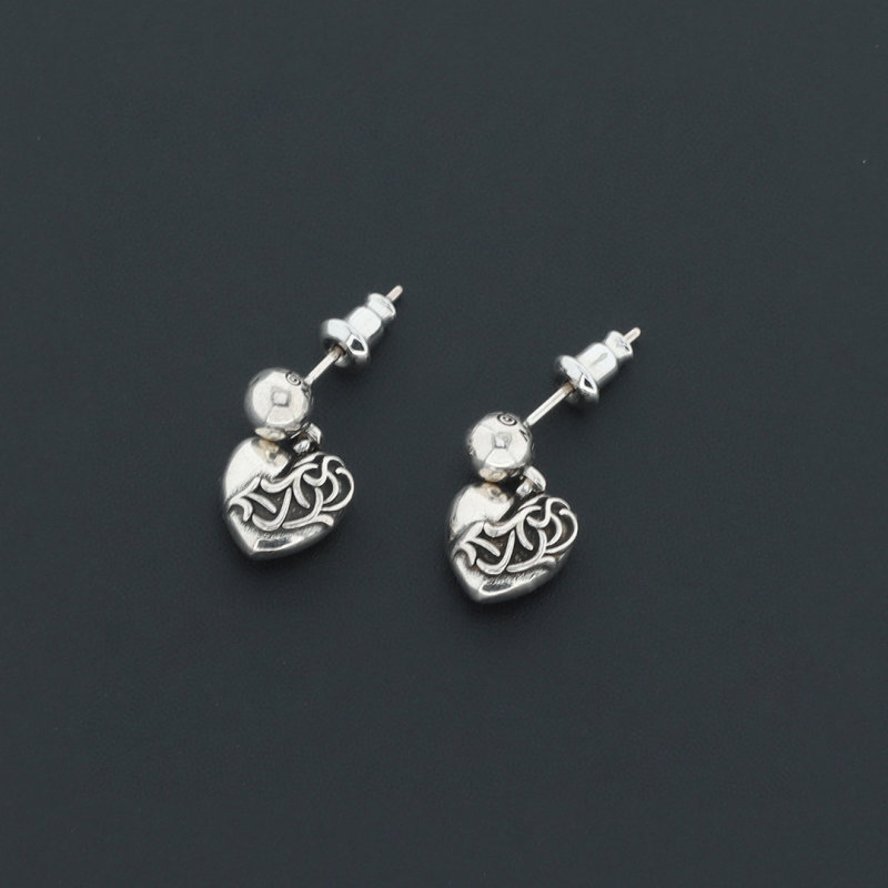 Chrome Hearts Eternal Love Heart Vine Stud Earrings Silver view