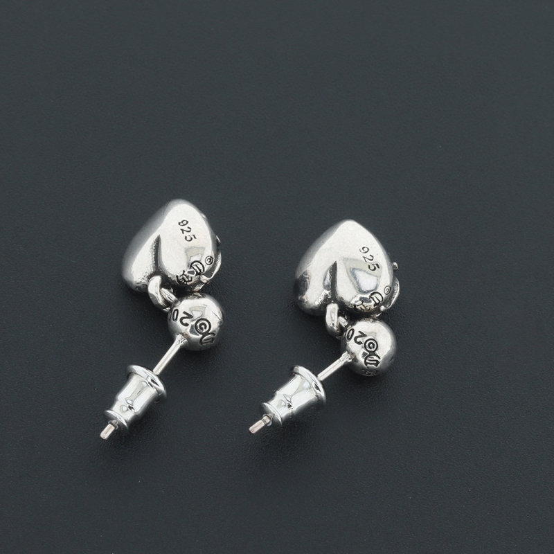 Chrome Hearts Eternal Love Heart Vine Stud Earrings Silver view