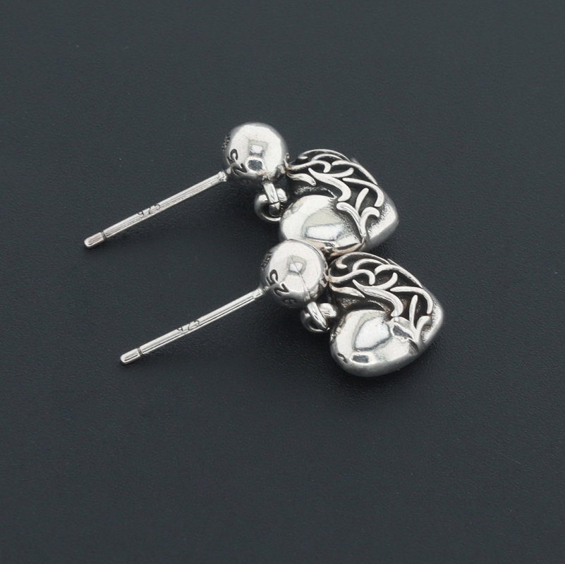 Chrome Hearts Eternal Love Heart Vine Stud Earrings Silver view