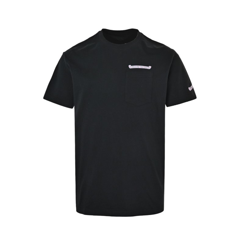 Black Short Sleeve T-Shirt with Purple Embroidered Pocket Graphic view