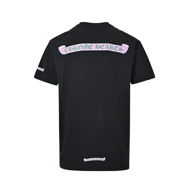Black Short Sleeve T-Shirt with Purple Embroidered Pocket Graphic view