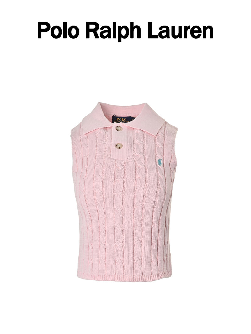 Pink Cable Knit Sleeveless Vest view