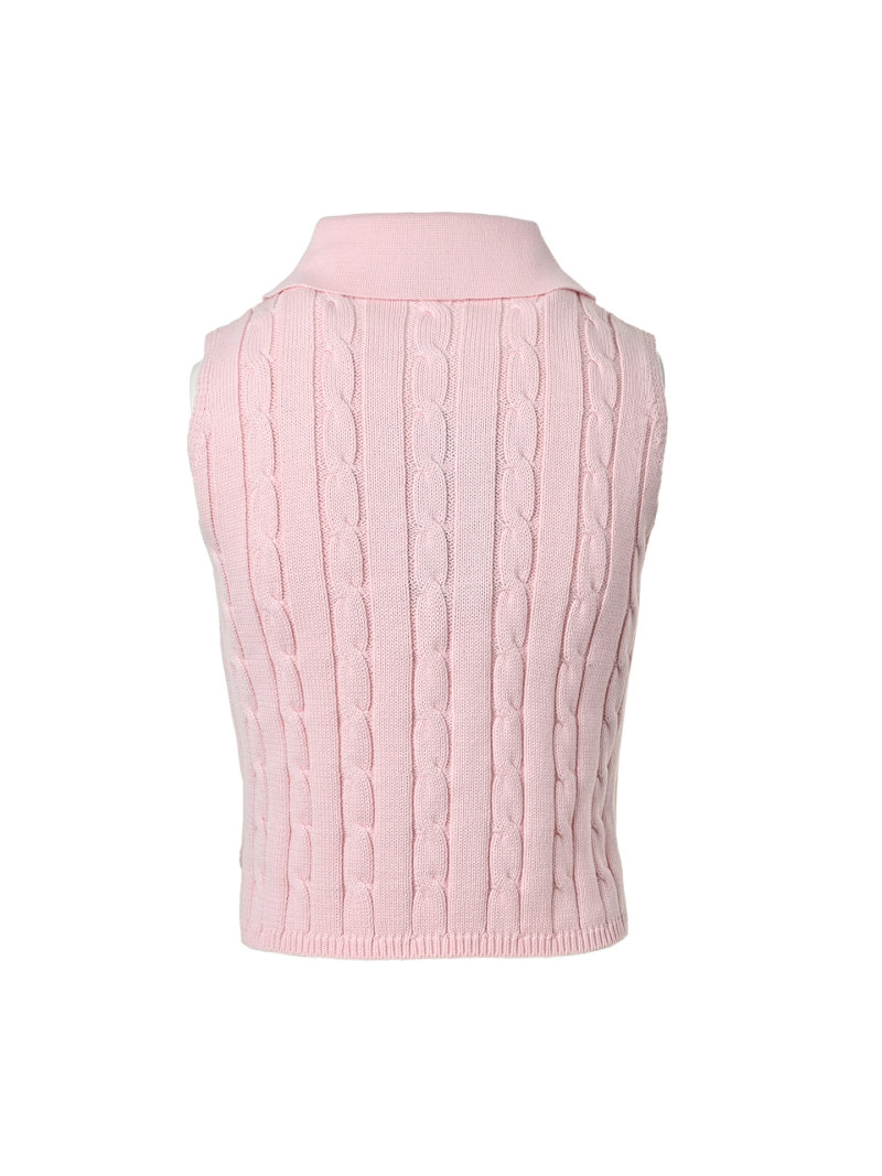 Pink Cable Knit Sleeveless Vest view
